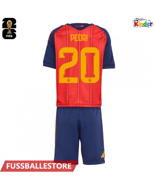 Günstige Spanien Pedri Gonzalez #20 Heimtrikotsatz Kinder WM 2026 Kurzarm (+ Kurze Hosen)